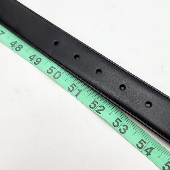 Perry Ellis Portfolio Mens Leather Black Dress Belt Sz 52 Gunmetal Buckle - Picture 6 of 8